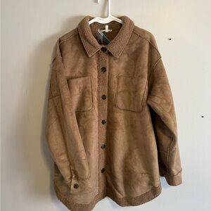 Maurices Faux-Suede Sherpa-Trim Button Jacket in Brown